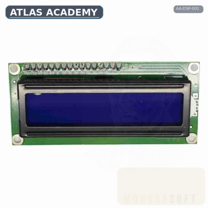 Brand-free studio visualization of LCD 1602 with I²C