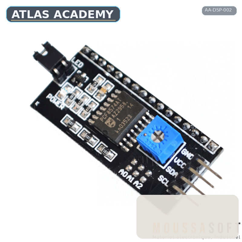 Brand-free studio visualization of LCD 2004 with I²C