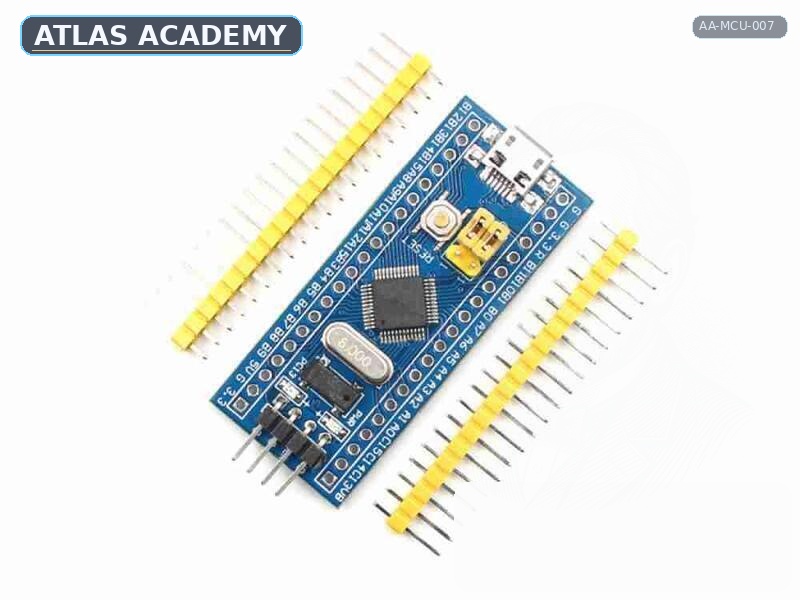 Brand-free studio visualization of STM32F103C8T6 Blue Pill