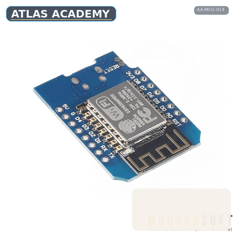 Brand-free studio visualization of Wemos D1 Mini ESP8266