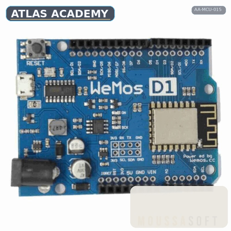 Brand-free studio visualization of Wemos D1 R2 ESP8266