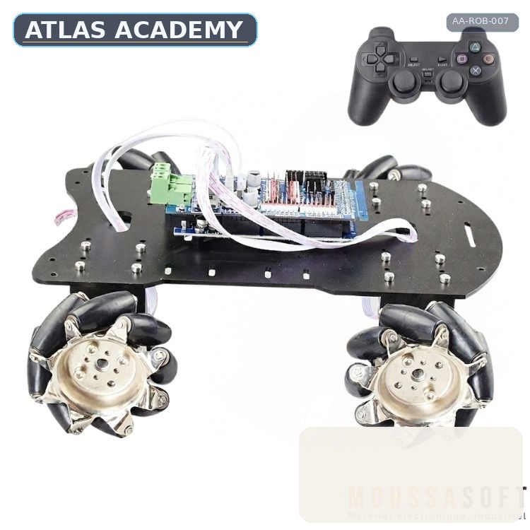 Brand-free studio visualization of Mecanum 4WD Robot with Mega 2560 + PS2 Controller