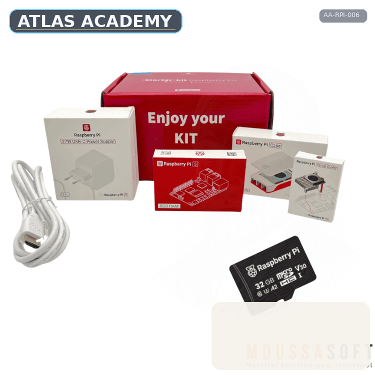 Brand-free studio visualization of Raspberry Pi 5 Starter Kit