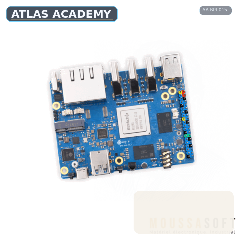 Brand-free studio visualization of Orange Pi 5 Plus — 16 GB